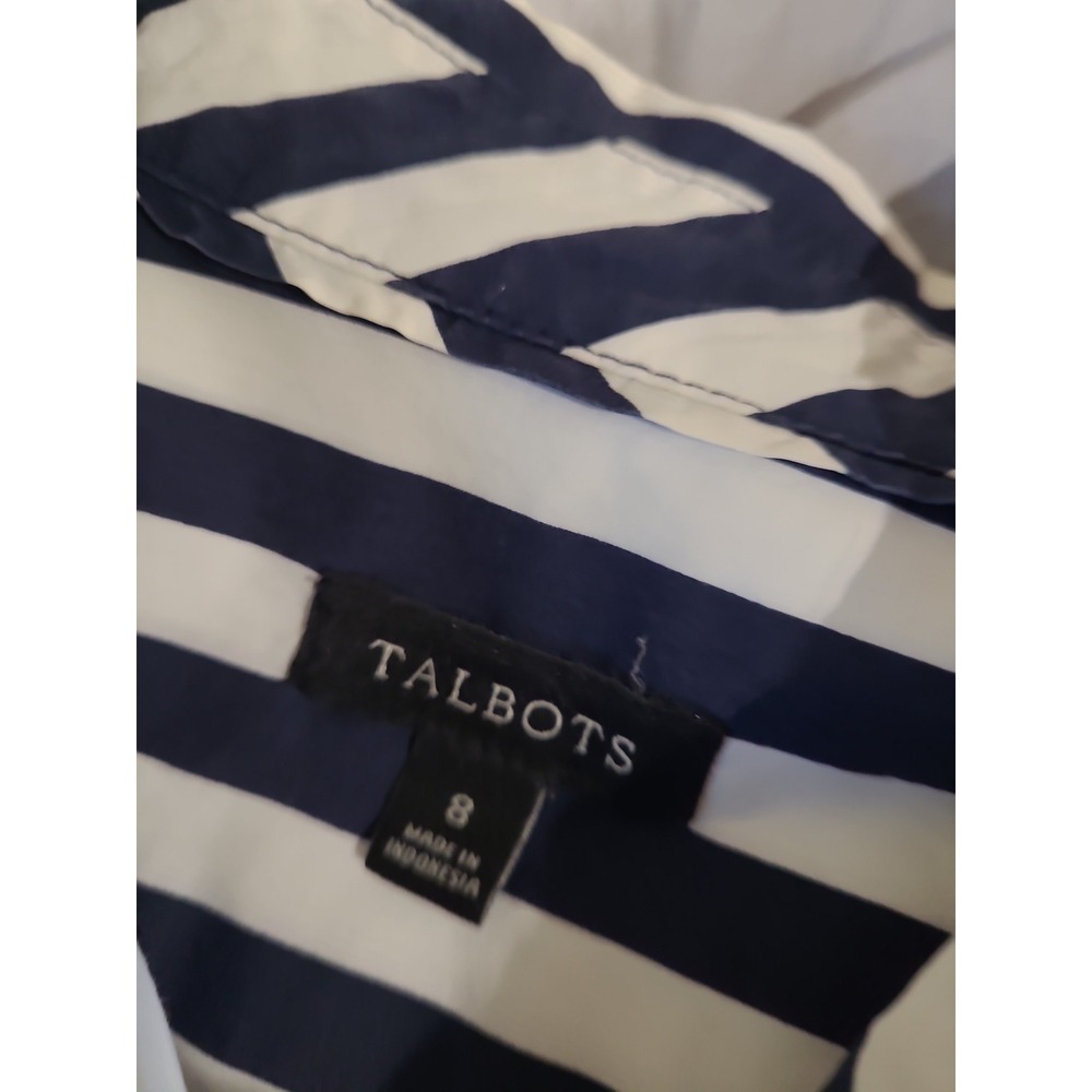 Talbots Coastal Parisian Navy white Stripe Cotton button front Top Women SZ 8 - Picture 5 of 11